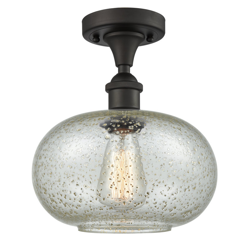 Plafonnier semi-encastré à simple sphère 9,5 po 1 lumières Bethlehem, Ampoule non incluse, Mica, Nickel poli