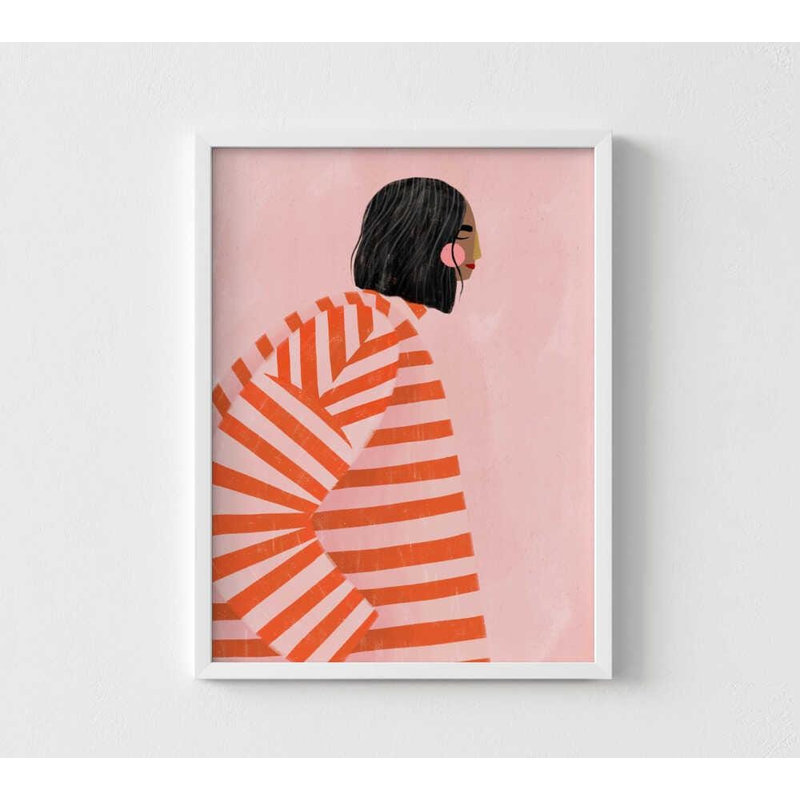 Pull rayé - impression d'art moderne minimaliste, Impression encadrée sans passe-partout, H 10 po x l 8 po, Blanc