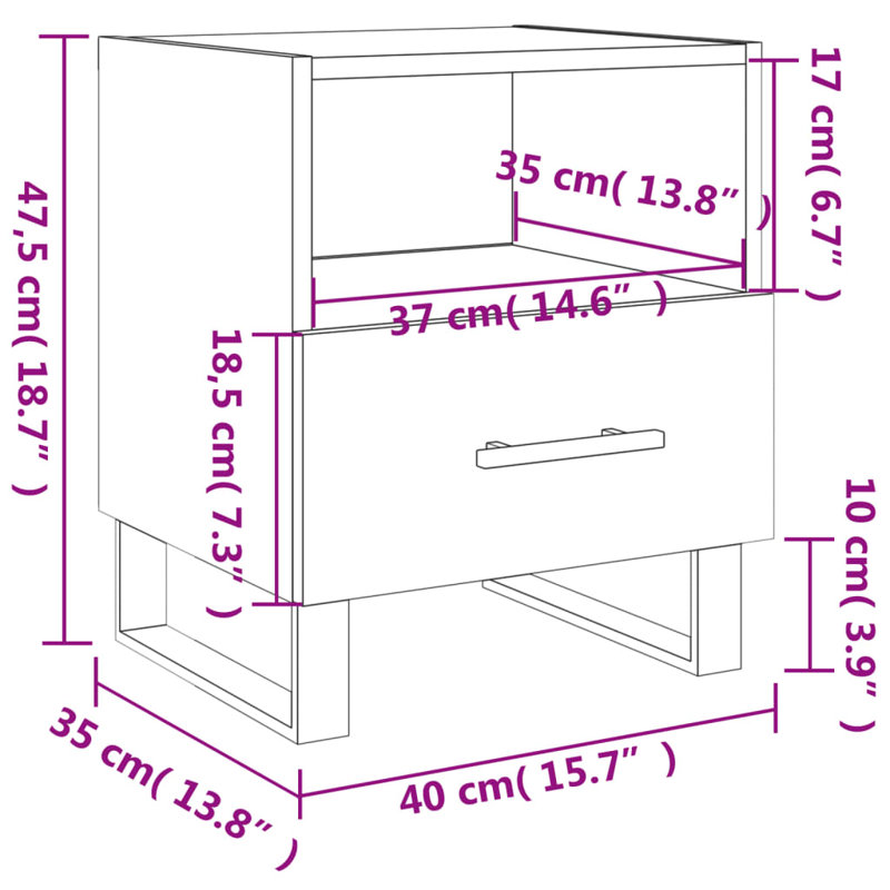 Aanyla 40cm W Iron Bedside Table, Smoked Oak