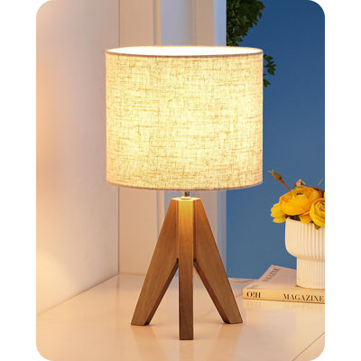 36CM Rosewood Tripod Table Lamp with Linen Shade(Bulb Included) 