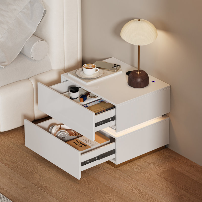 Table de chevet intelligente avec station de charge sans fil, ports USB et de type C, lumière DEL, tiroirs - table de chevet moderne pour le rangement dans la chambre à coucher