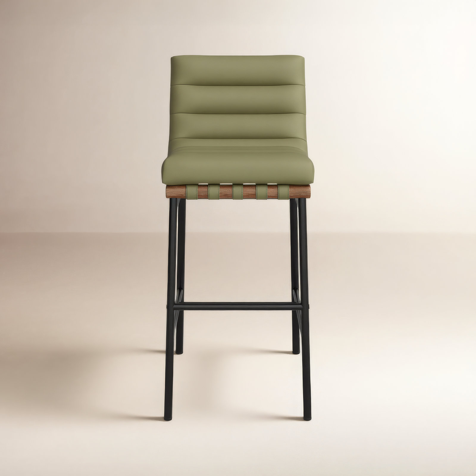 Vincentas Counter Stool, Bar Stool (29.9" Seat Height), Olive Green Vegan Leather