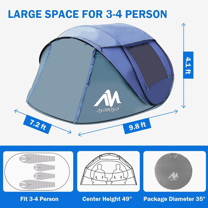 Tente escamotable pour 4 personnes, Bleu marine