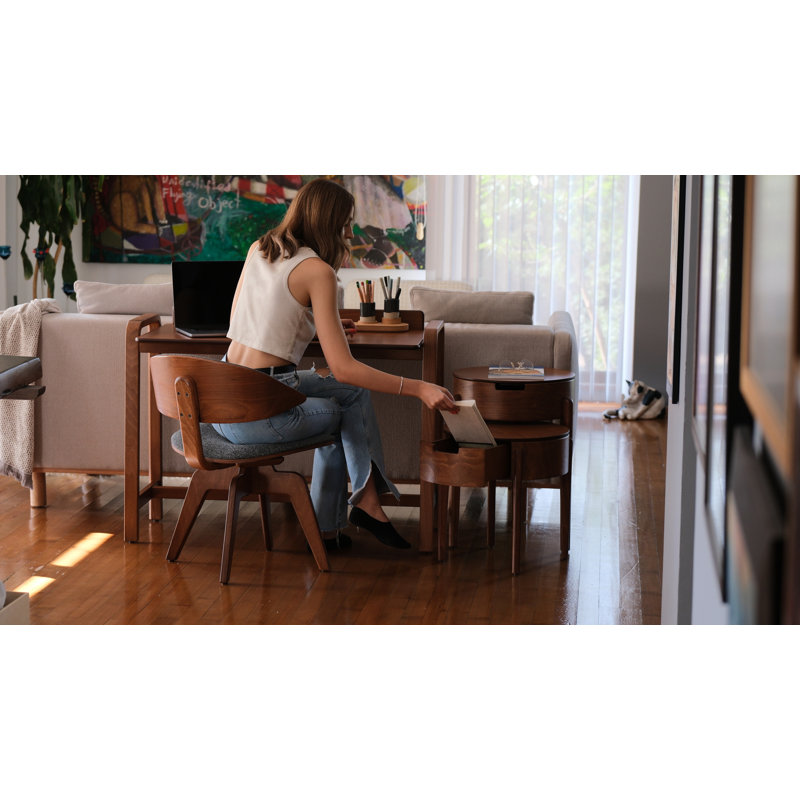 De'M Solid Wood Writing Desk, Light Walnut