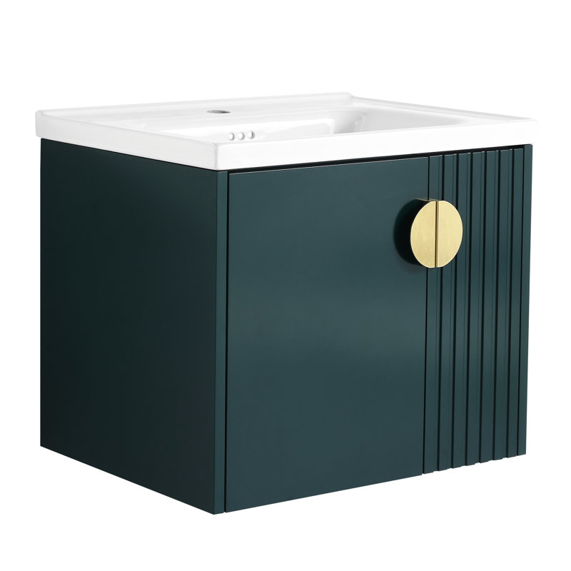 Armoire murale de 24 po avec lavabo en céramique pour salle de bain compacte, porte à fermeture en douceur et poignées en métal Terrible