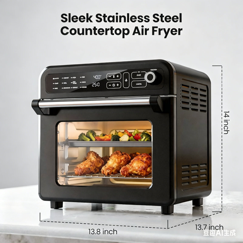 Combo grille-pain à friteuse à air 25QT Electactic, convection 12-en-1, 70 à 450 ° F, pour pizza 12 po, acier inoxydable