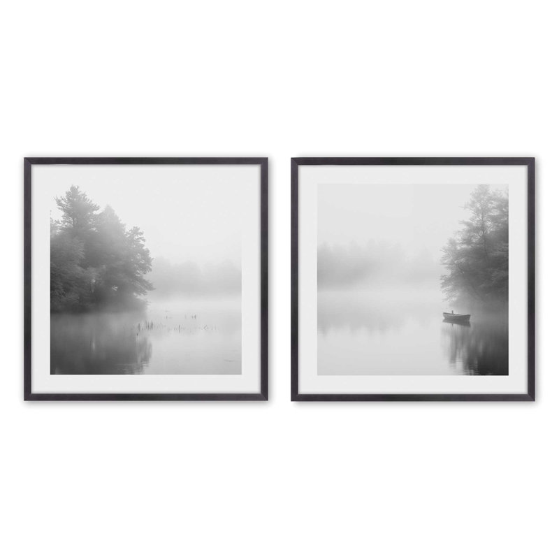 Misty Solace Enigma, ensemble de 2 toiles encadrées, H 13,75 po x l 27,5 po, Zinc patiné