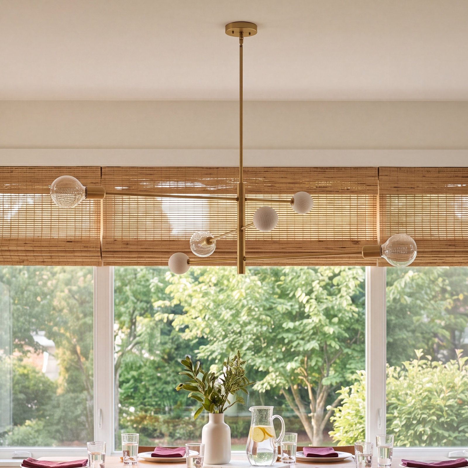 3 - Light Sputnik Chandelier, Aged Brass