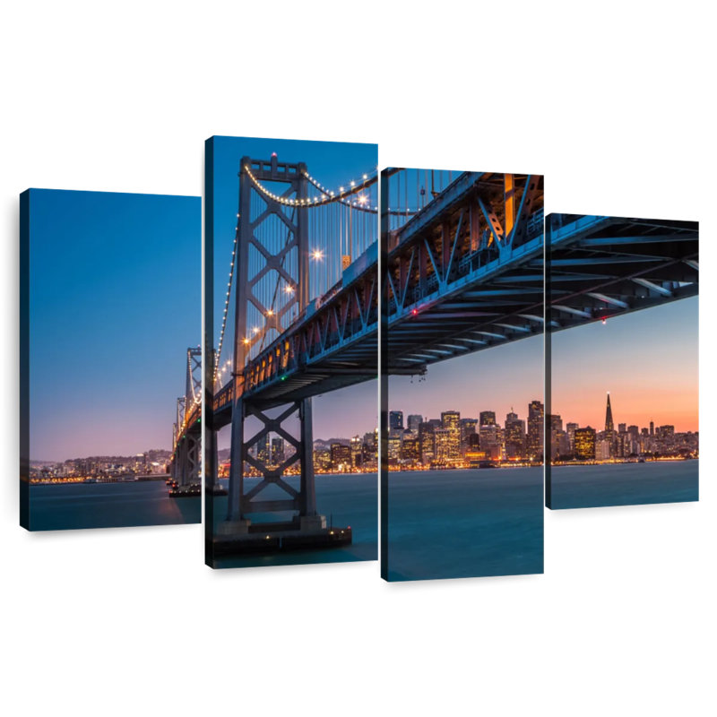 Lilie, coucher de soleil sur le pont de la baie de San Francisco, H 22 po x l 36 po
