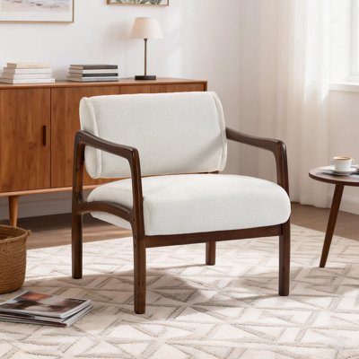 Solid Wood Accent Chair Arm Chair with Adjustable Backrest 360° Rotating 