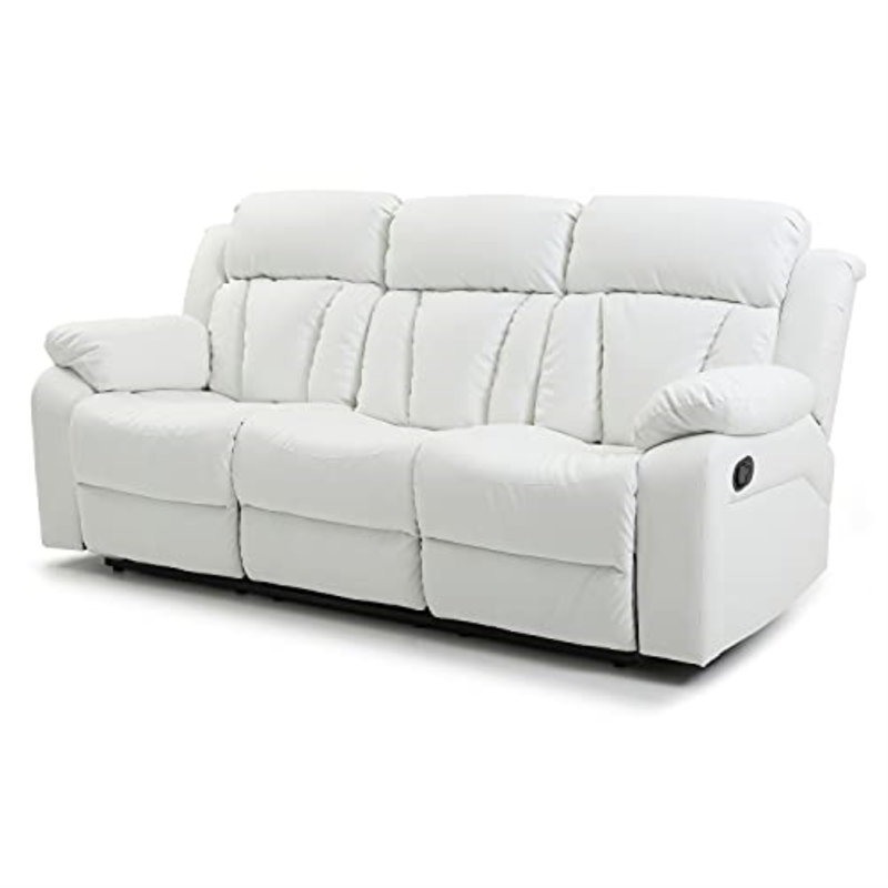 Mowery Daria Faux Leather Dual Reclining Sofa, White Faux Leather, 41'H x 85"W x 37"D