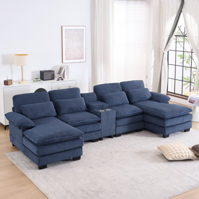 Canapé modulaire en forme de U de 124 po avec console de rangement et porte-gobelets