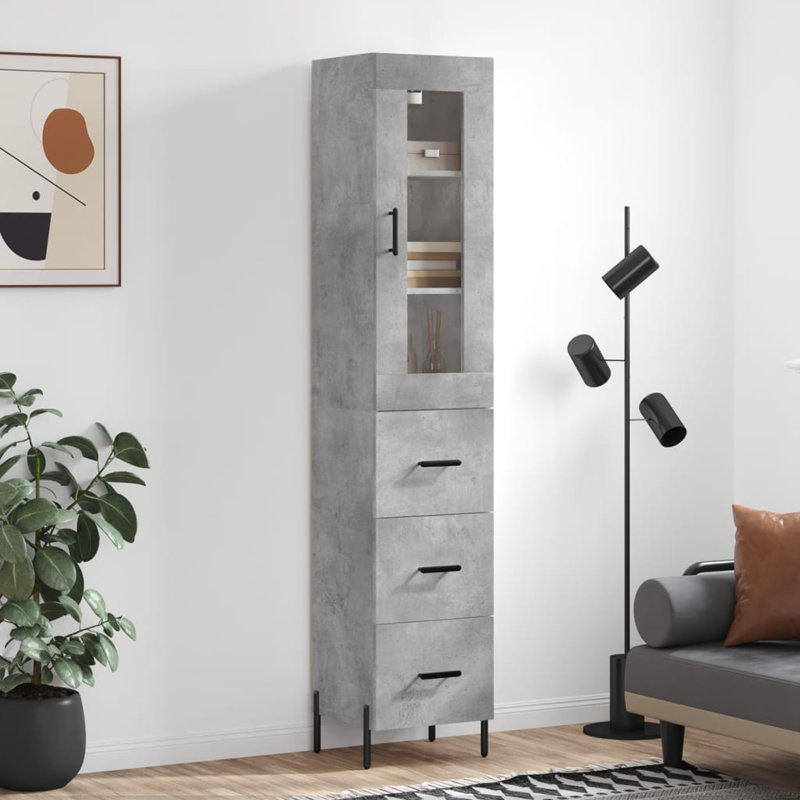 Mikiyah Display Cabinet, Concrete Grey