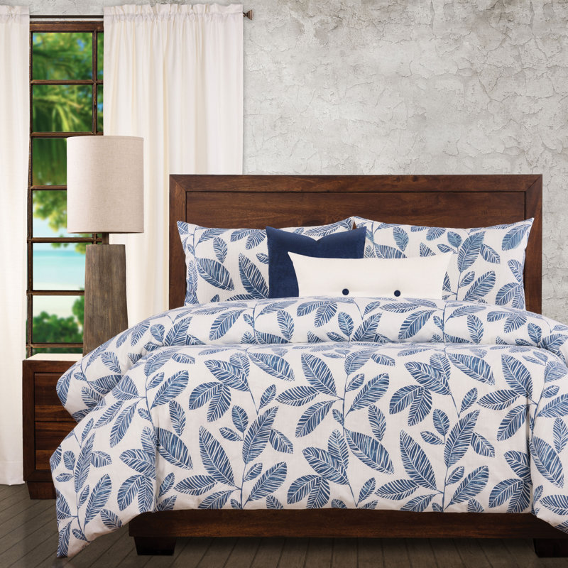 Blue Lagoon Cotton Floral Duvet Cover & Insert Set, Twin Duvet + 1 Sham + 2 Throw Pillows