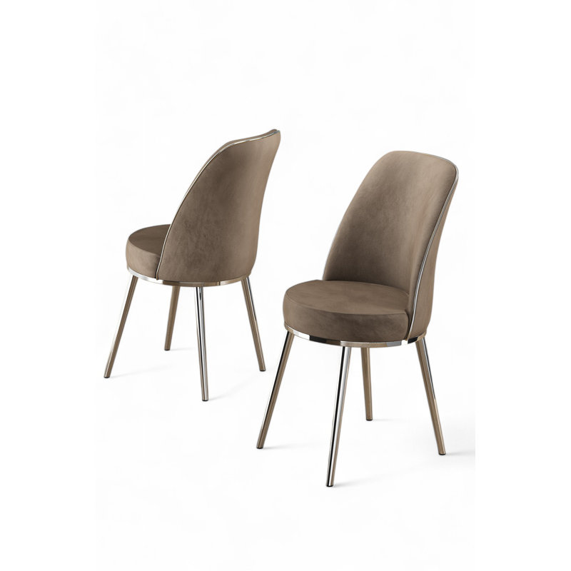 Ensemble de chaises modernes (4 pièces), cappuccino et chrome, 17,7 po x 35,8 po x 16,5 po | Structure durable en 100% métal, dossier en mousse 22 po et siège en mousse 28 po | Parfait pour la salle à manger, l'hôtel et les espaces contemporains