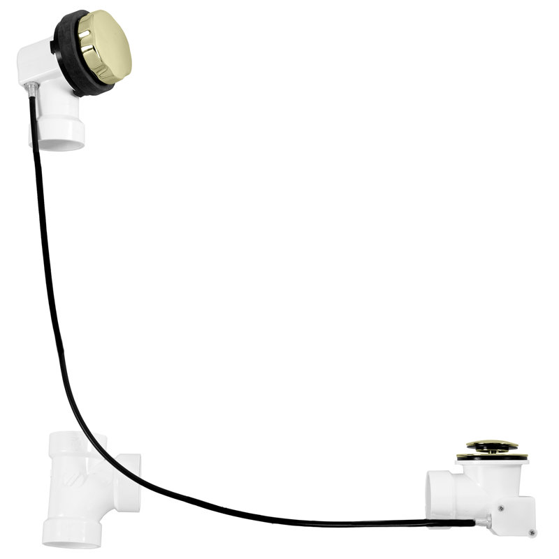 45" Cable Drive Pop-Up Bathtub Drain Trim with PVC Fittings and Rotary Overflow, Polished Brass