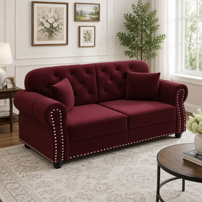 Upholstered Velvet Sofa with Nailhead Trim and Rolled Armrest