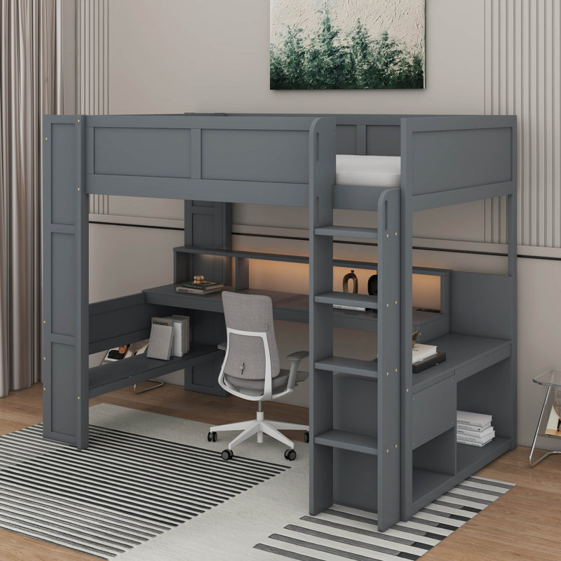 Lit mezzanine double avec bureau, Lit double