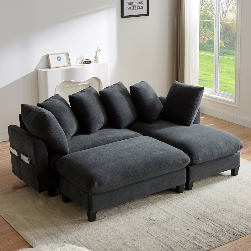 Basic Sectional Sofa, 83"  Sofa L-Shaped Sofa Upholstered  Sofa With Ample Storage Space, Movable Ottoman And Six Throw Throw Pillows