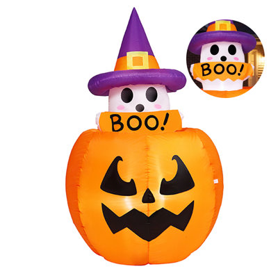 Joyfy 5ft Halloween Animated Inflatables Ghost on Pumpkin