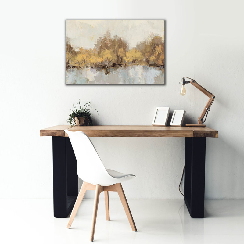  «Autumn River Reflection Gold» par Silvia Vassileva, art mural sur toile, 40 po x 26 po, H 26 po x l 40 po