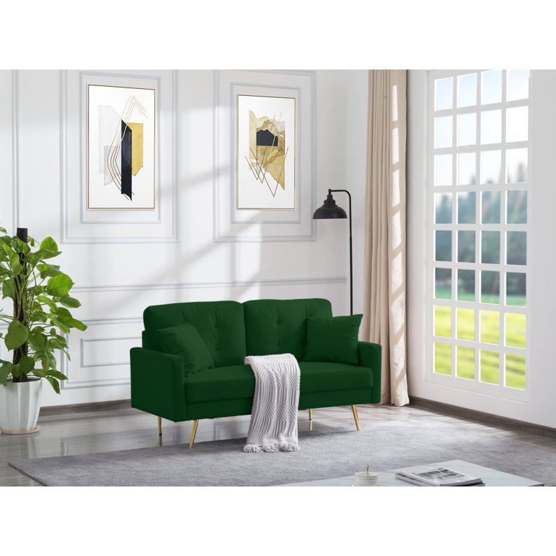 Causeuse en velours 61 po, Velours vert foncé