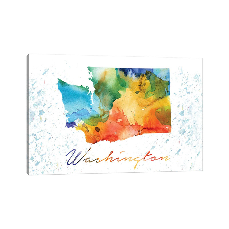 Washington State Colourful - Wrapped Canvas Print, 20.32cm H x 30.48cm W