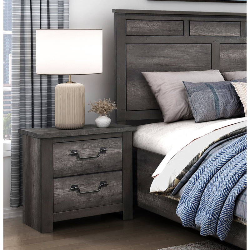Table de chevet grise 2 pour chambre à coucher - Finition de la surface sans assemblage dans les meubles