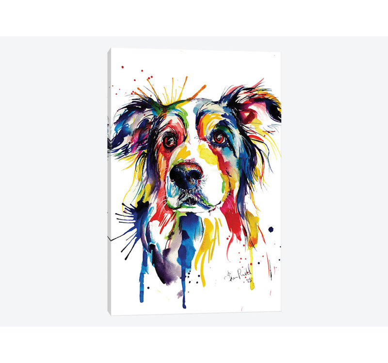 « border collie », impression sur toile, H 18 po x l 12 po x P 1,5 po, Pas de tapis, Toile tendue