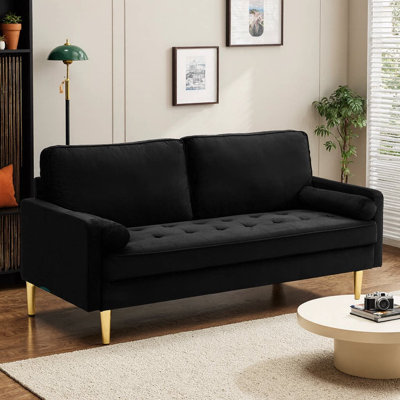 65" Minimalist Velvet Sofa with Metallic Gold Legs | Modern 2-Seater Couch with Plush Cushions for Living Room & Bedroom