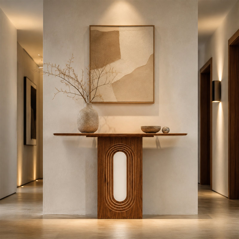 Console de 47,24 po avec console moderne à boucle, canapé de vestibule étroit, noyer, Noyer