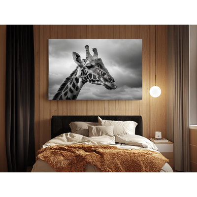 Black and White Portrait of a Giraffe on High-Quality Canvas Print - Handcrafted Wall Decor - Stylish Art - Gift - Wall Decor, Painting Reproduction