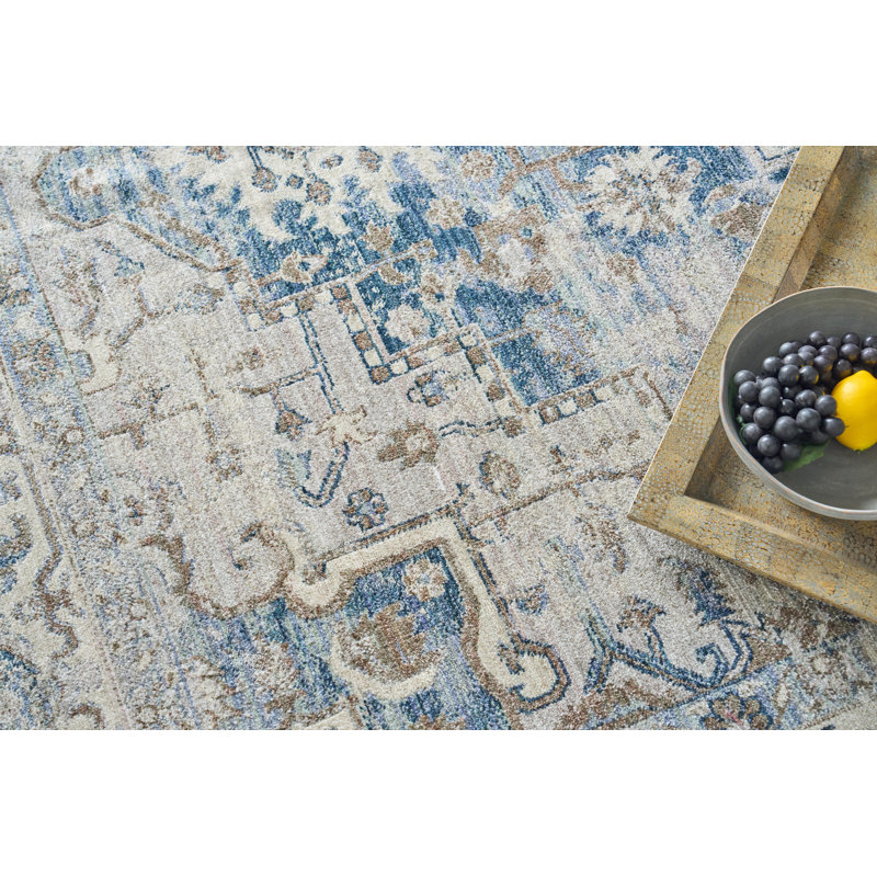 Vintage Looms Blue/Beige Polyester powerloom Area Rug, Rectangle 6' x 9'
