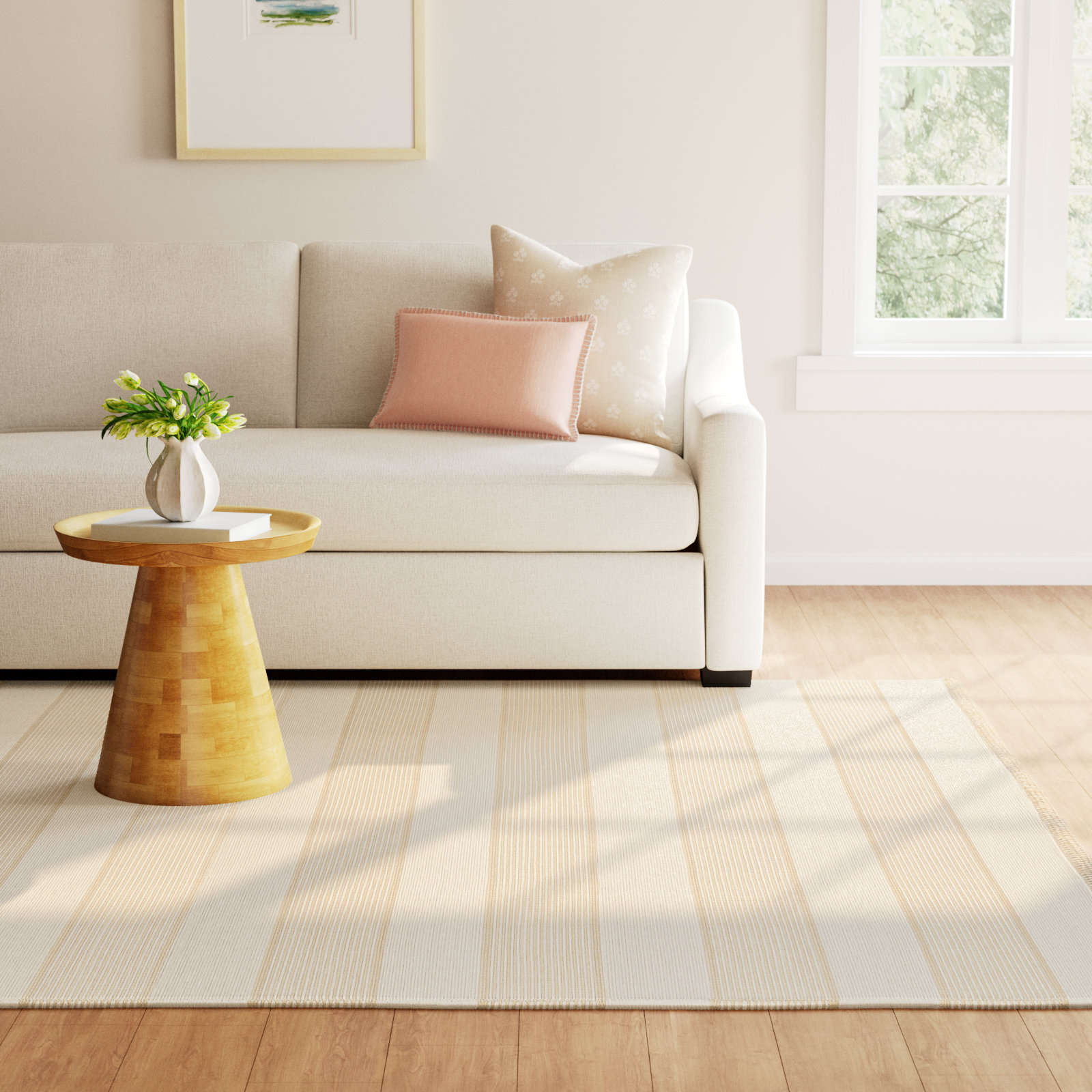 La Mirada Wheat Hand-Woven Striped Cotton Rug, Rectangle 7'6" x 9'6"
