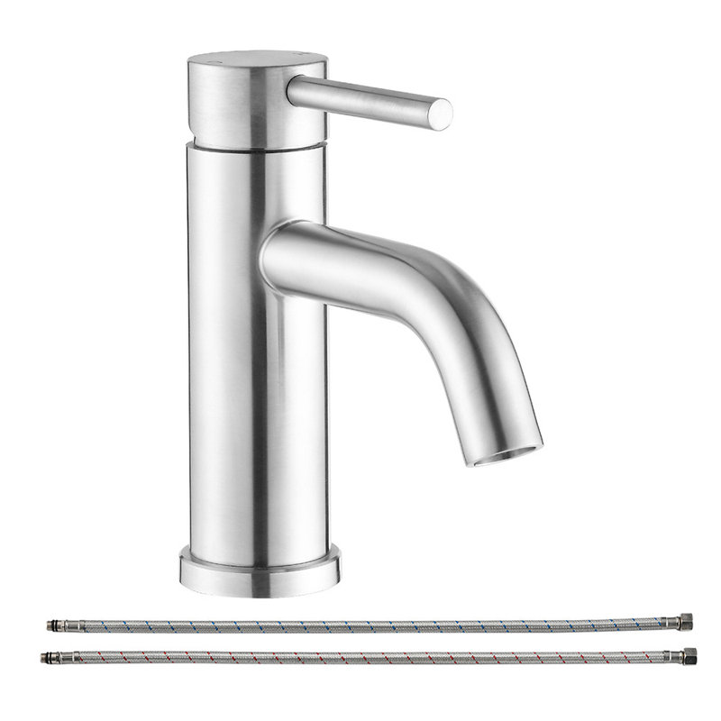Robinet de lavabo de salle de bain moderne à poignée simple, Nickel brossé