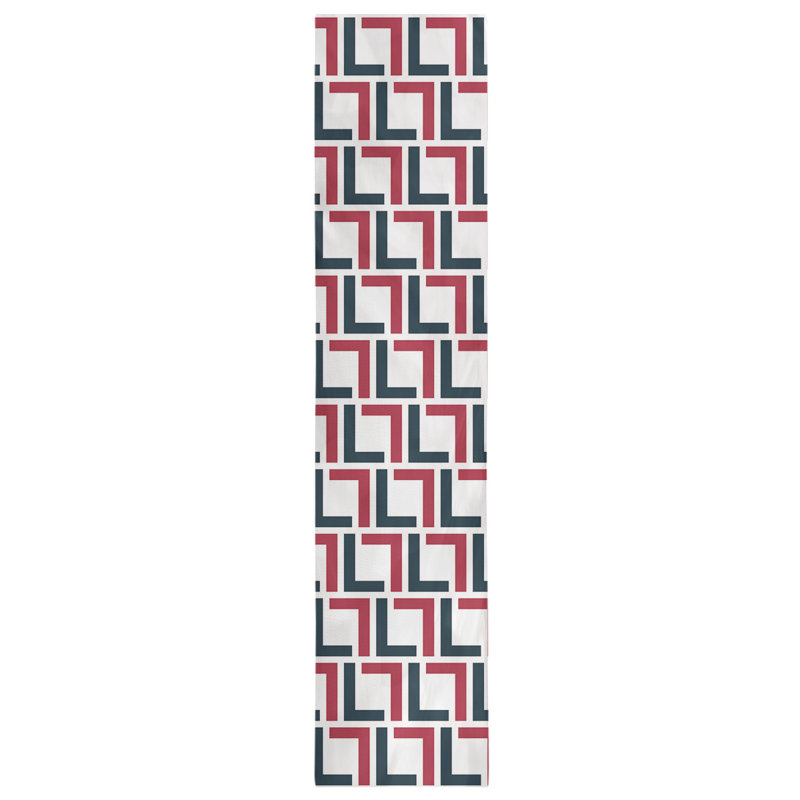 Chemin de table Carolina, 90 po x 16 po, Coton, Blanc / bleu foncé acier / rouge bataille