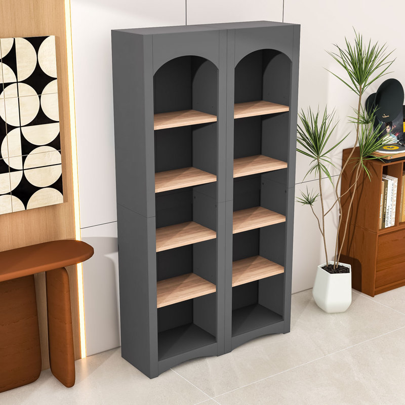 Set of 2 Modern 71.6"H X 39.1"W Freestanding 5 Tier Bookshelves with Adjustable Shelves and Anti-Tipping Design, Gray