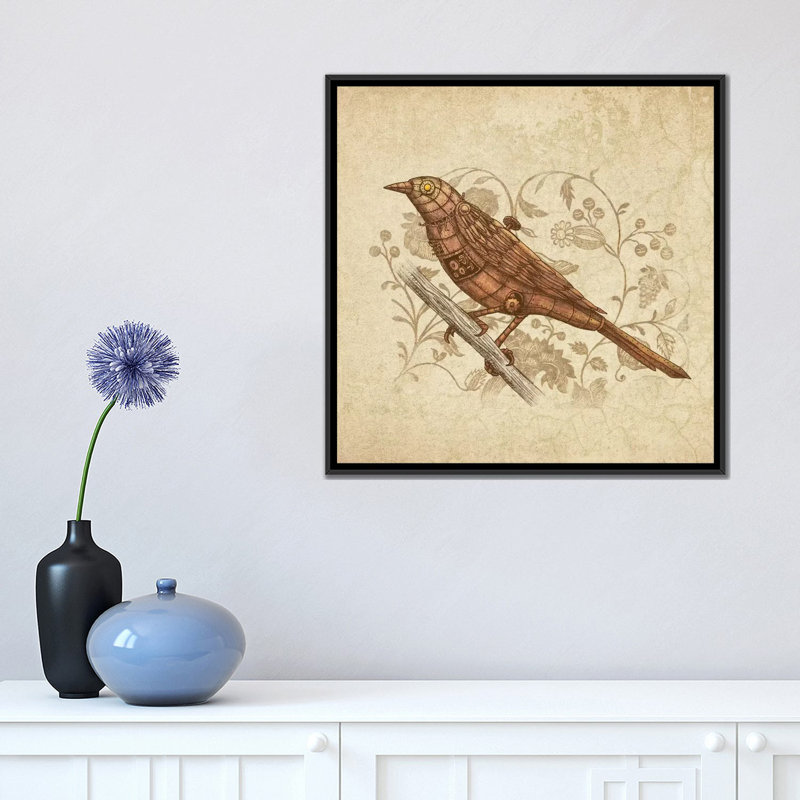 Steampunk Songbird, impression sur toile tendue, H 18 po x l 26 po x P 1,5 po, Toile avec cadre noir, Pas de tapis