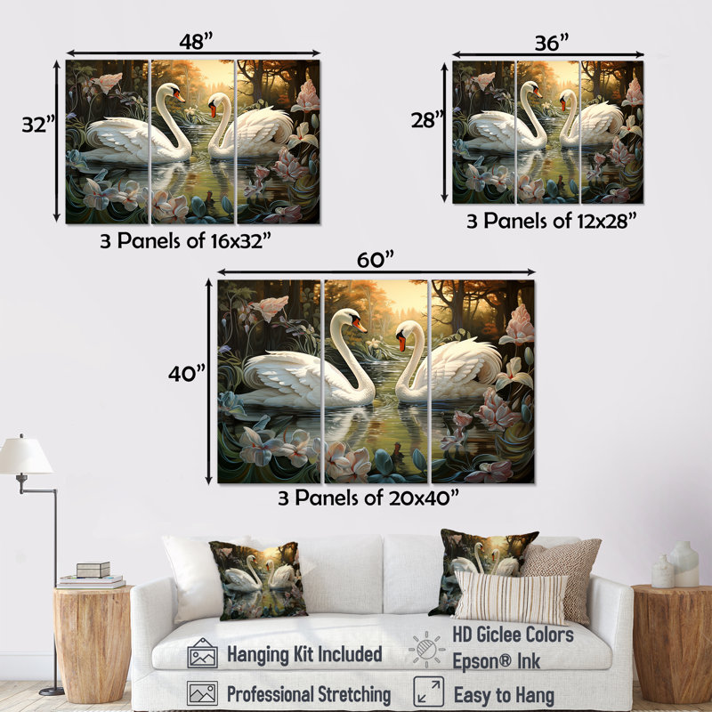 Ensemble d'art sur toile Swans, H 40 po x l 60 po