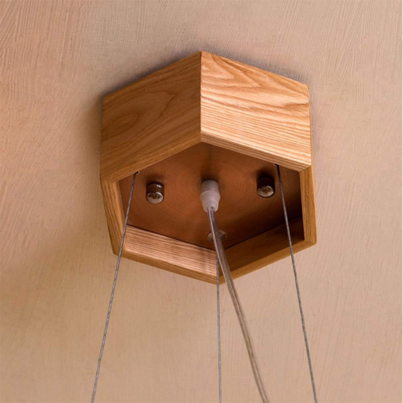 Luminaire suspendu 5 lumières DEL en bois nid d'abeille antique