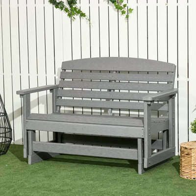 Light Gray 2-Person Outdoor Glider Bench With Slatted HDPE Frame, Perfect For Backyard Garden And Porch Relaxation by Ophelia & Co.