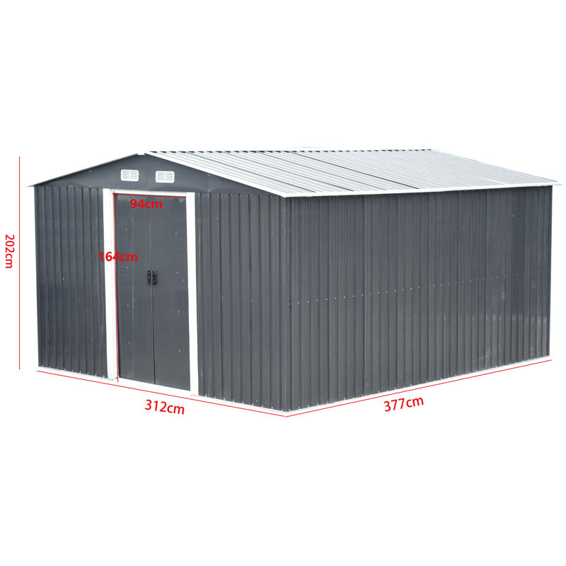12x10 FT Black Garden Metal Storage Shed