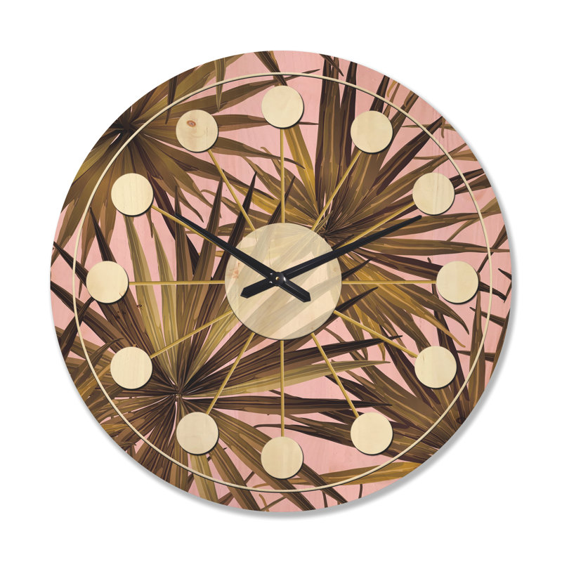 Horloge murale en bois feuilles tropicales, Très grand