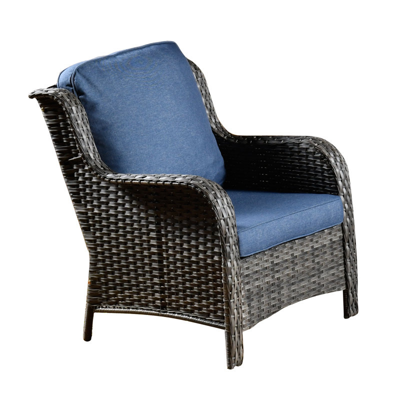 Ensemble de conversation avec canapé en rotin 5 pièces avec coussins Latimer, Oui, Structure grise / coussin bleu