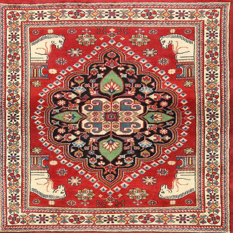 Tapis de style oriental rouge, Carré 5 pi