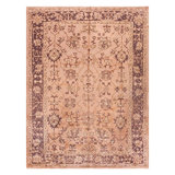 Lovely Peach Ground Color with Geometric Pattern Antique Turkish Oushak Rug