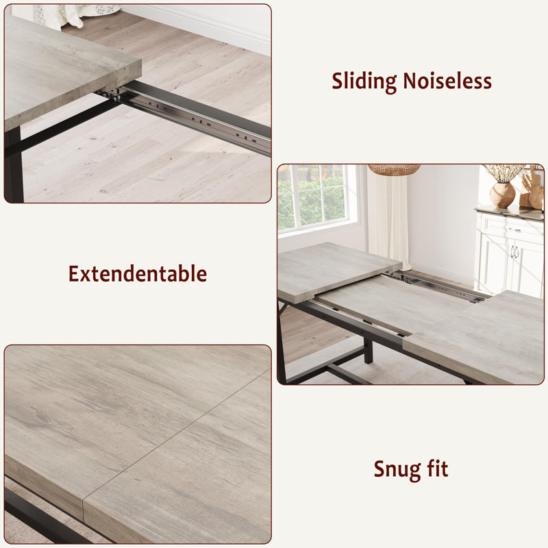 GAOMON Extendable Dining Table Set for 4, Dining Table Set with Two Upholstered Benches for 6, Large Expandable Kitchen Table Set for Apartment, Small Space Rustic Grey