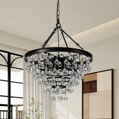 Modern Minimalist Black Wrought Iron Crystal Chandelier