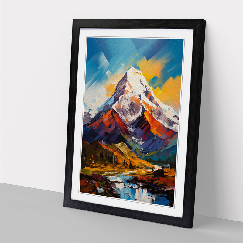XYZ-FRM-V1223-4589 Mount Everest Modern - Single Picture Frame Print on Wood, Black , 64cm H x 46cm W x 2cm D