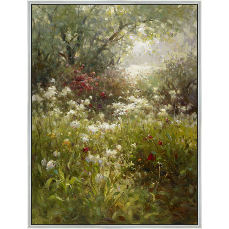 «Sunlit Meadow Gathering», H 42 po x l 32 po, Argent argent